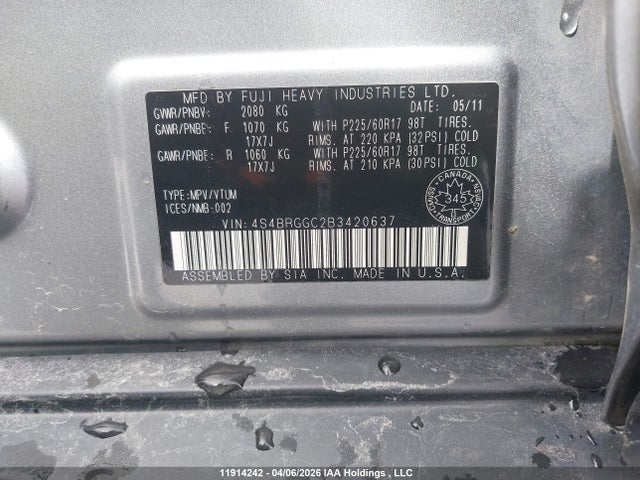 Aukcja sprzedaży 2011 Subaru Outback 2.5i Premium, vin: 4S4BRGGC2B3420637, numer aukcji: 11914242