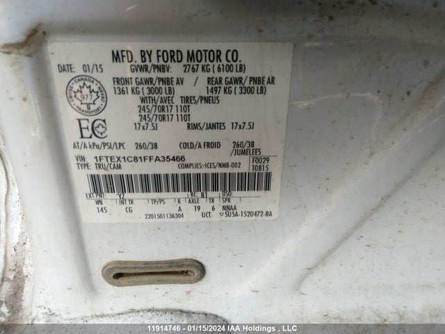 Aukcja sprzedaży 2015 Ford F150 Super Cab, vin: 1FTEX1C81FFA35466, numer aukcji: 11914746