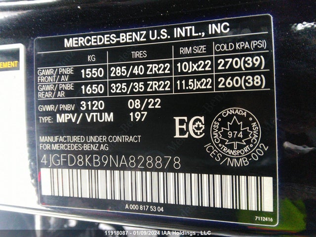 4JGFD8KB9NA828878 Mercedes-Benz m176