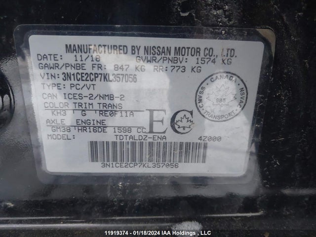 Nissan Versa Note S/sr/sv 2019 3N1CE2CP7KL357056 Image 9