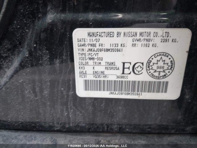 Продажа на аукционе авто 2008 Infiniti Ex35 Journey, vin: JNKAJ09F68M350941, номер лота: 11920695