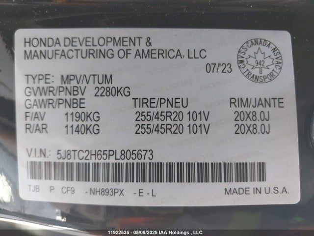5J8TC2H65PL805673 Acura RDX