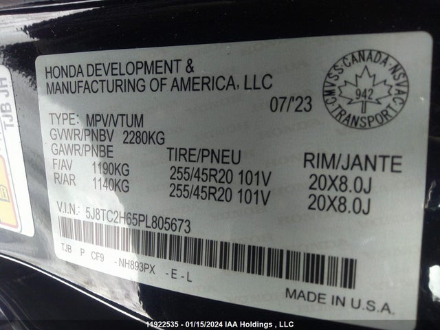 5J8TC2H65PL805673 Acura RDX