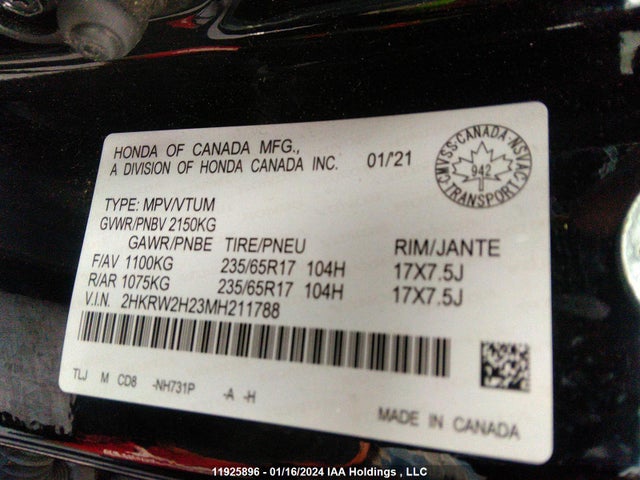 2HKRW2H23MH211788 Honda l15be