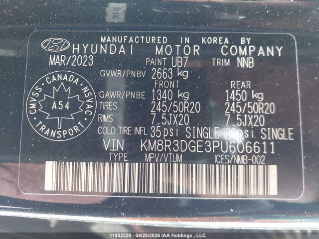 2023 Hyundai Palisade Urban 7-passenger Seating მანქანა იყიდება აუქციონზე, vin: KM8R3DGE3PU606611, აუქციონის ნომერი: 11932228