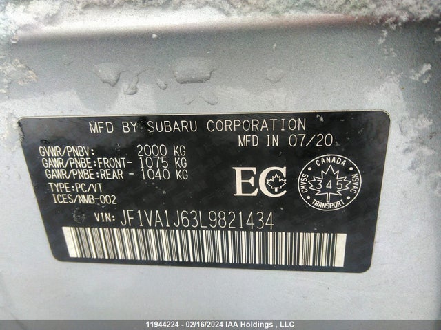 JF1VA1J63L9821434 Subaru dib
