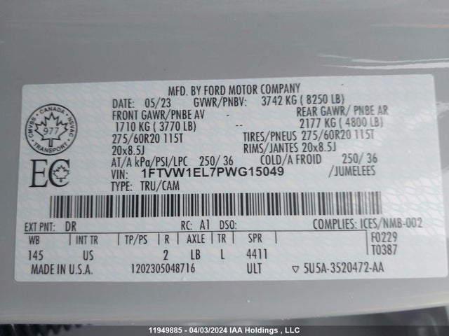 1FTVW1EL7PWG15049 Ford F-150 Lightning Xlt