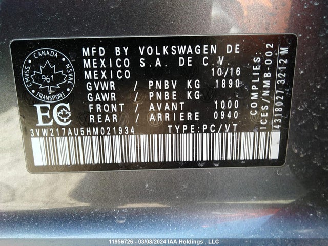 3VW217AU5HM021934 Volkswagen 1.8 tsi