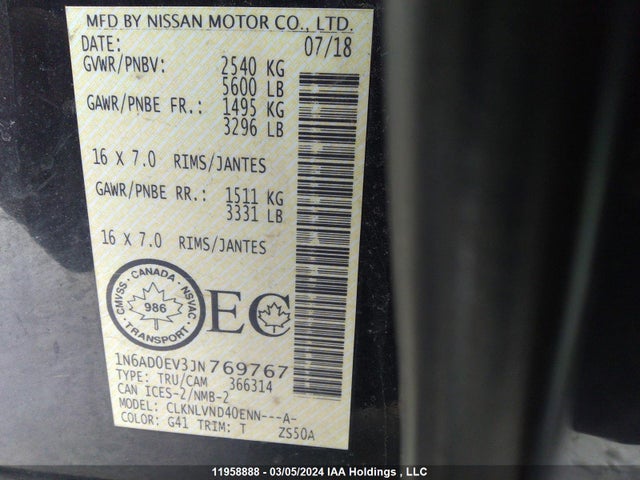 1N6AD0EV3JN769767 Nissan 2018