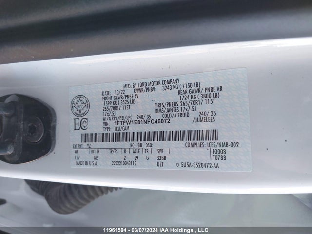 Ford F-150 Xlt 2022 1FTFW1E81NFC46072 Image 9