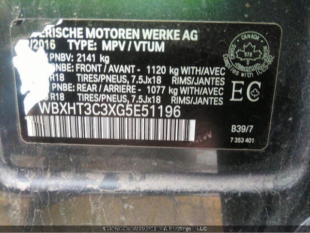 WBXHT3C3XG5E51196 BMW 2016