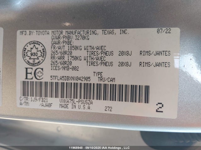 Toyota v35a-fts 2022 5TFLA5DBXNX042905 Image 9