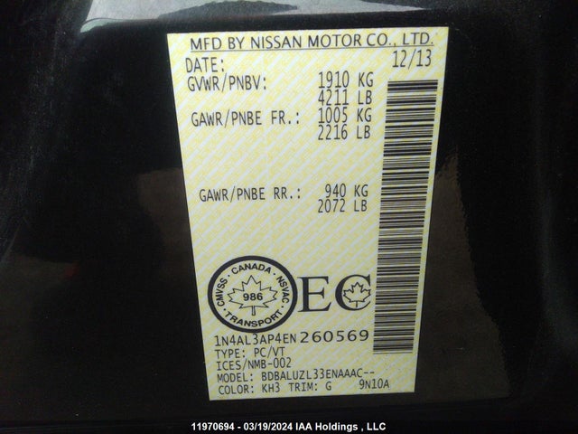 1N4AL3AP4EN260569 Nissan 2014