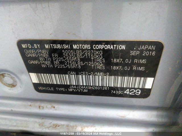 JA4JZ4AX9HZ601261 Mitsubishi 3.0 sohc mivec