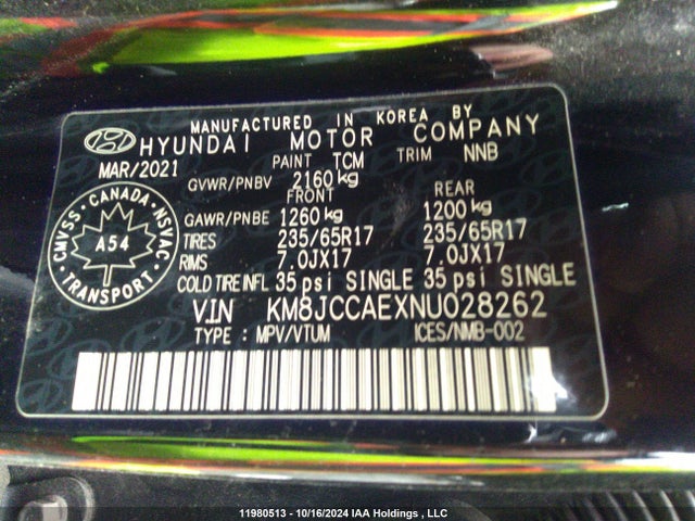 KM8JCCAEXNU028262 Hyundai gdi theta iii