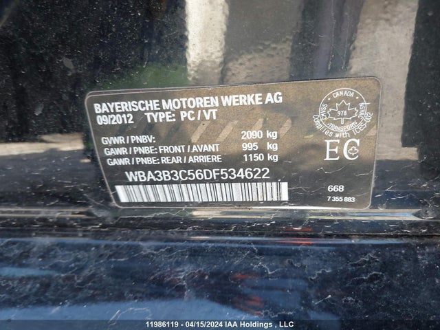 2013 Bmw 3 Series მანქანა იყიდება აუქციონზე, vin: WBA3B3C56DF534622, აუქციონის ნომერი: 11986119
