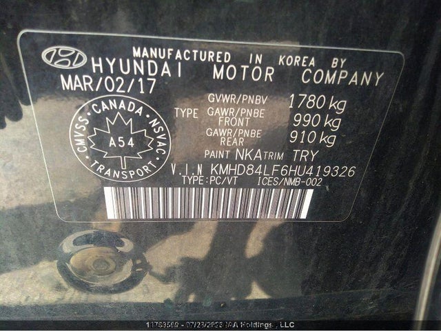 Продаж на аукціоні авто 2017 Hyundai Elantra Gl, vin: KMHD84LF6HU419326, номер лоту: 11997575