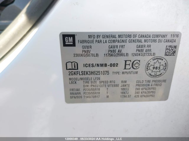 GMC lea - sidi: spark ignited direct injection, e85 max, alum 2017 2GKFLSEK3H6251075 Image 9