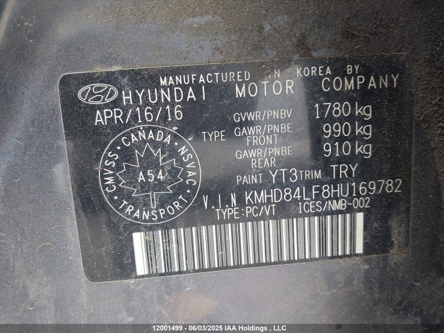 KMHD84LF8HU169782 Hyundai 2017