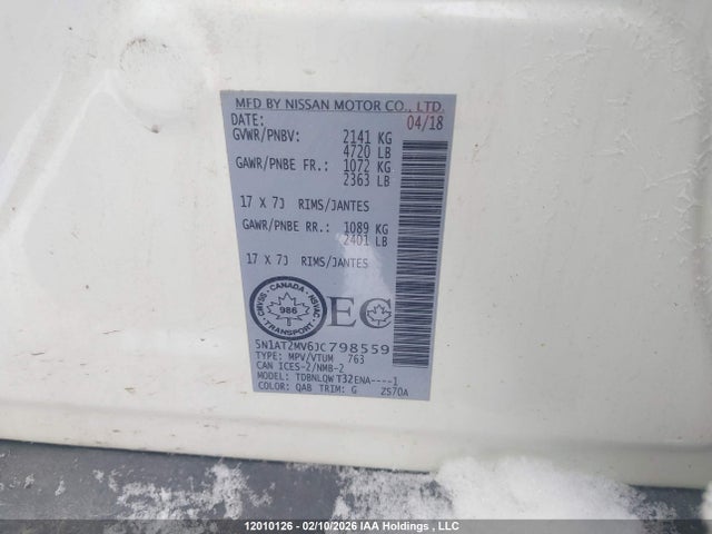 5N1AT2MV6JC798559 Nissan Rogue Sv/sl