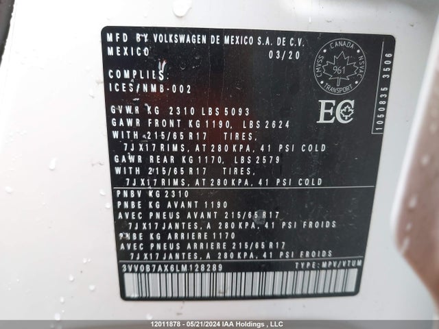 3VV0B7AX6LM128289 Volkswagen 2020