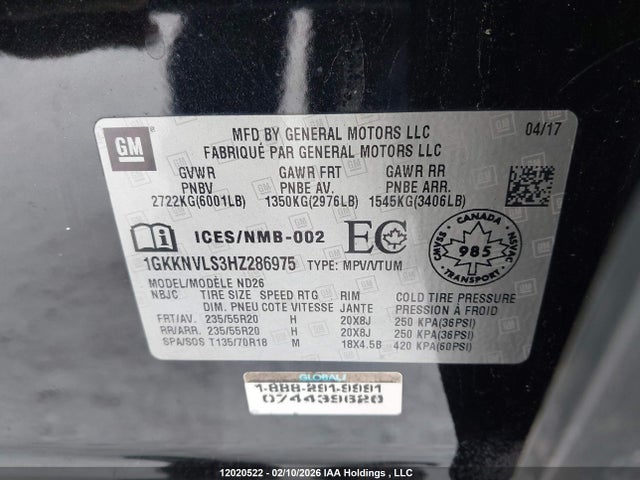 1GKKNVLS3HZ286975 GMC Acadia