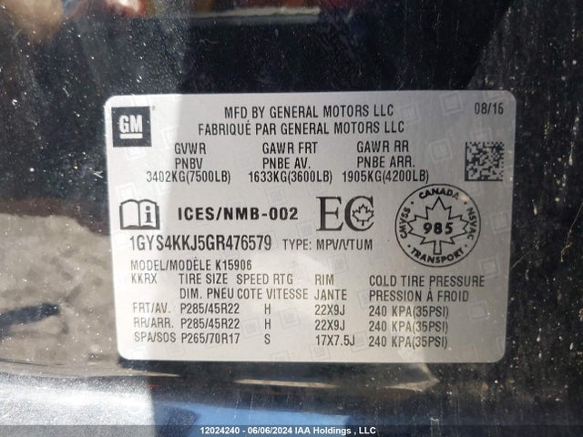 1GYS4KKJ5GR476579 Cadillac l86 - sidi, vvt, afm, e85 max, alum