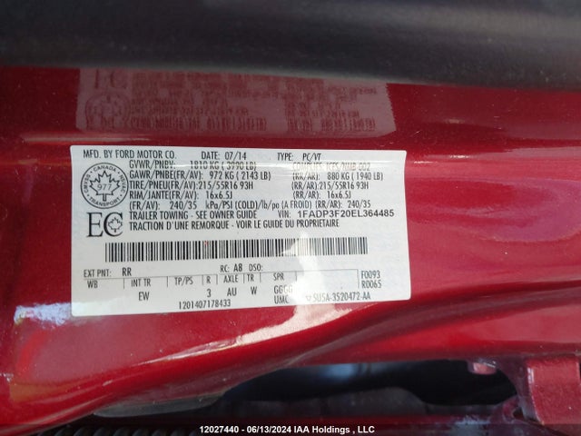 1FADP3F20EL364485 Ford FOCUS SE