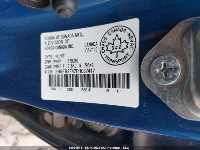 Продаж на аукціоні авто 2015 Honda Civic Sedan, vin: 2HGFB2F47FH037417, номер лоту: 12030913