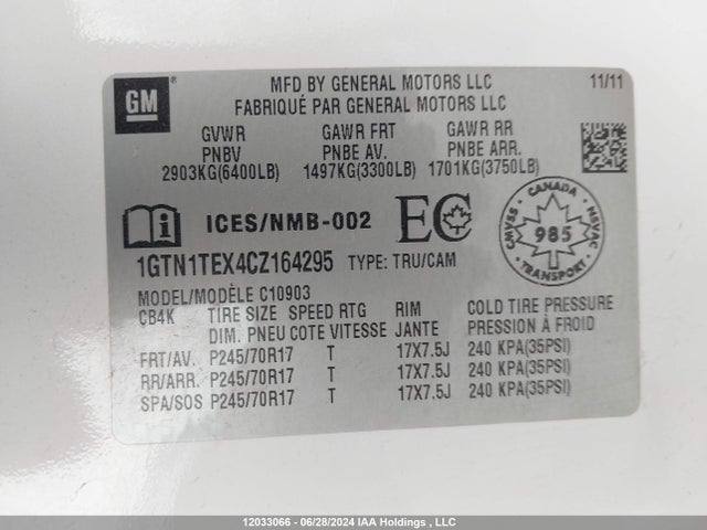 Продаж на аукціоні авто 2012 Gmc Sierra C1500, vin: 1GTN1TEX4CZ164295, номер лоту: 12033066