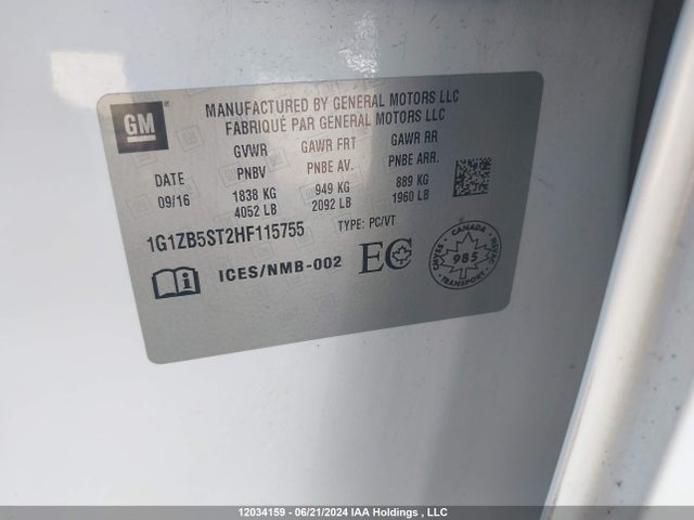 1G1ZB5ST2HF115755 Chevrolet lfv - di: direct injection, vvt: variable valve timing, gen 1