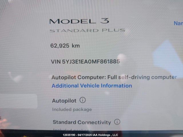 Продаж на аукціоні авто 2021 Tesla Model 3, vin: 5YJ3E1EA0MF861885, номер лоту: 12035190