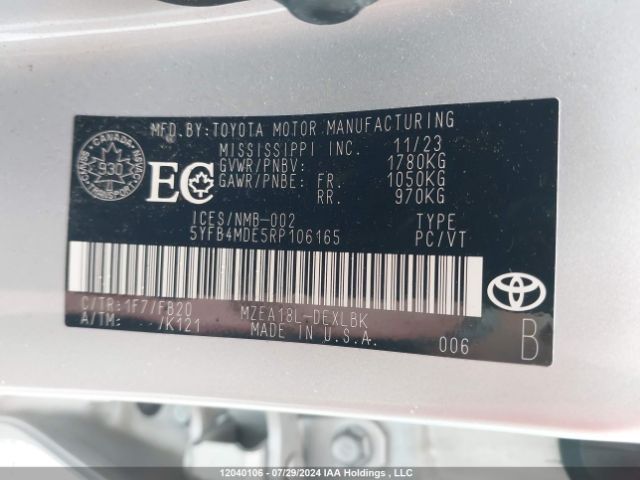 5YFB4MDE5RP106165 Toyota m20a-fks