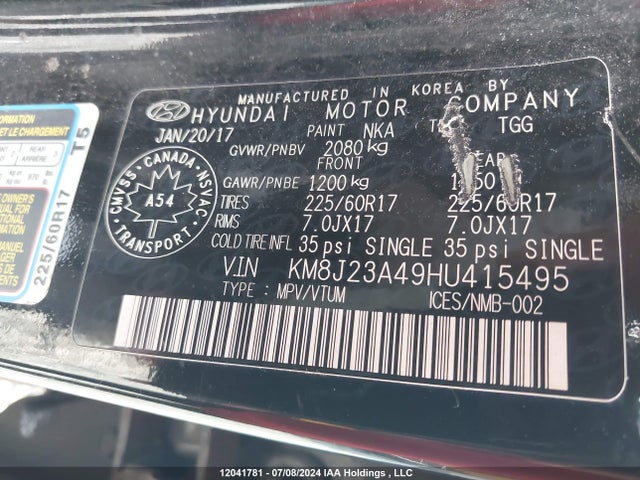 KM8J23A49HU415495 Hyundai Tucson