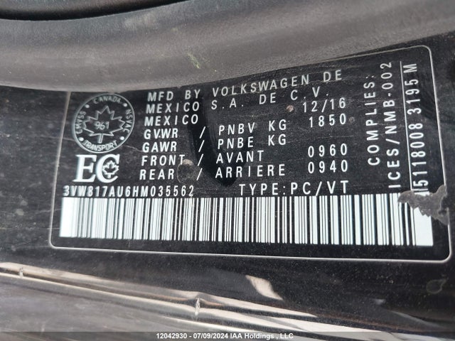 3VW817AU6HM035562 Volkswagen 1.8 tsi