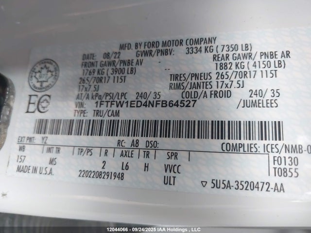 Ford hev 2022 1FTFW1ED4NFB64527 Image 9