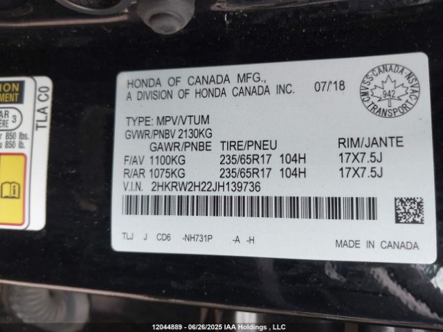 2HKRW2H22JH139736 Honda k24w9/k24v9
