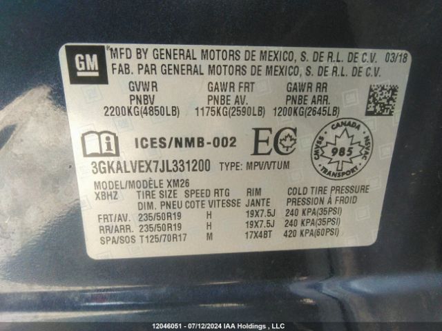 3GKALVEX7JL331200 GMC ltg - spark ignited direct injection, alum dohc, vvt, dcvcp turbo, e0-e100, alum