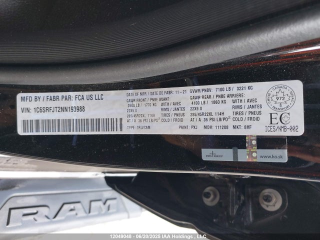 RAM 1500 2022 1C6SRFJT2NN193988 Image 9