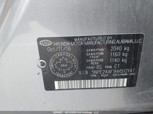 5NPE24AF1HH512147 Hyundai SONATA SE