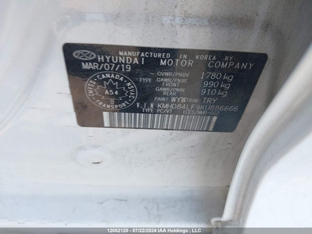 Продаж на аукціоні авто 2019 Hyundai Elantra Preferred, vin: KMHD84LF9KU886666, номер лоту: 12052120