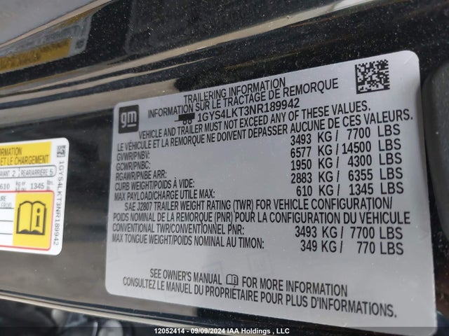 1GYS4LKT3NR189942 Cadillac ESCALADE ESV