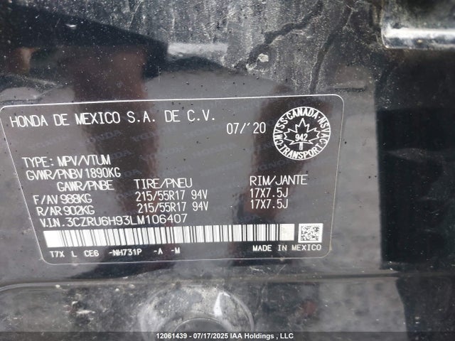 3CZRU6H93LM106407 Honda r18z9