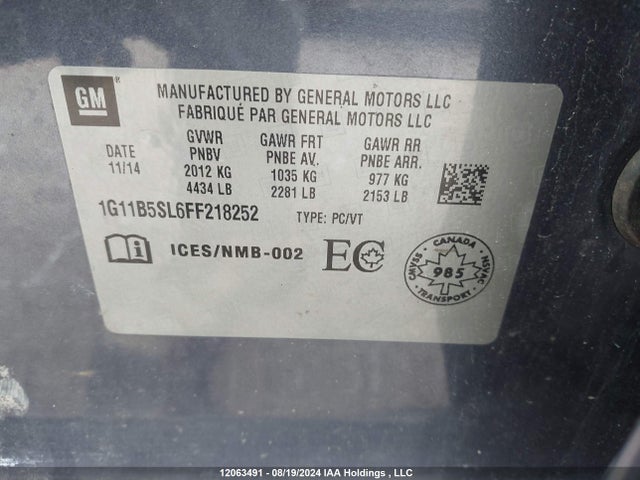 12063491 :رقم المزاد ، 1G11B5SL6FF218252 vin ، 2015 Chevrolet Malibu Ls مزاد بيع