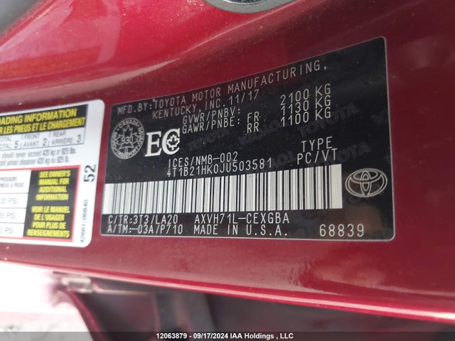 4T1B21HK0JU503581 Toyota Camry Hybrid/le/xle/se