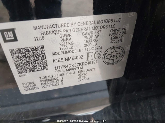 Auction sale of the 2019 Cadillac Escalade Platinum, vin: 1GYS4DKJ7KR246191, lot number: 12065507