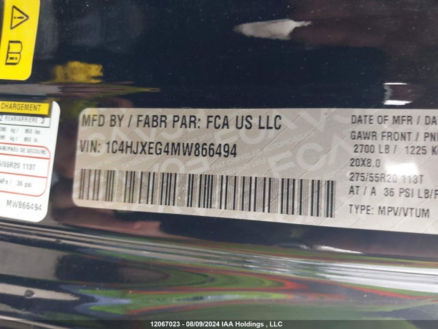 Auction sale of the 2021 Jeep Wrangler Unlimited Sahara, vin: 1C4HJXEG4MW866494, lot number: 12067023