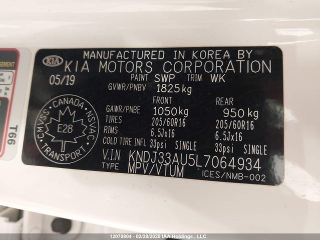 KNDJ33AU5L7064934 KIA mpi nu