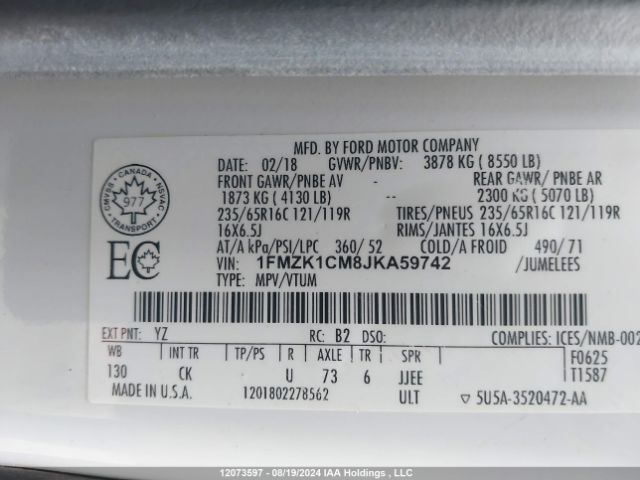 1FMZK1CM8JKA59742 Ford 2018