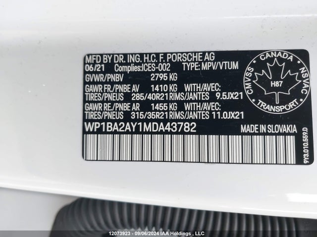 Porsche Cayenne 2021 WP1BA2AY1MDA43782 Image 9